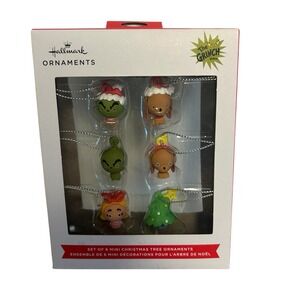 New 6ct Mini Hallmark The Grinch Christmas Tree Ornaments‎ (Max, Cindy, Santa)